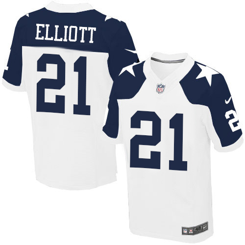 Men's Elite Ezekiel Elliott Nike Jersey White Alternate - #21 Throwback NFL Dallas Cowboys